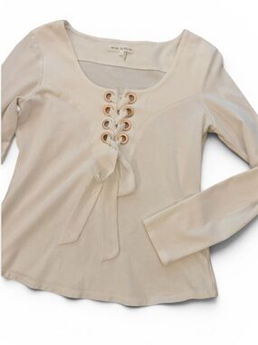 NWOT Free The Roses Women’s Cream Neutral Minimalist Lace Up Top | S